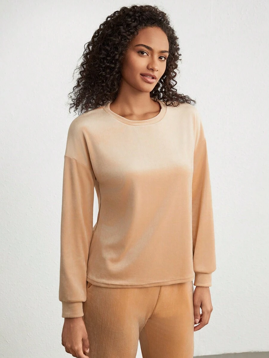 Ocili Leisure Cozy Warm Crew Neck Long Sleeve Top-Yellow