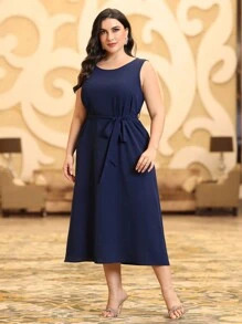 Al Najma Plus Size Geometric Print Jacket And Drawstring Dress Two Pieces Set 2 Pieces Set