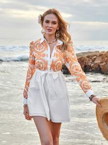 GENKIRA Thêu & Vá lại Tay áo dài Đầm - trái cam - Xem 1