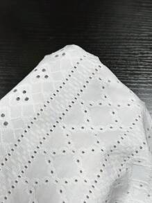 SHEIN LUNE 女士夏季針織提花哈特頸背心，幾何中空設計和褶皺腰身 - 白色 - 查看 6