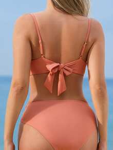 SHEIN Swim 女式鏤空連身泳衣 - 珊瑚粉 - 查看 3