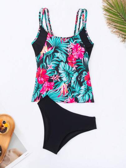 Summer Women's Tropical Plant Printed Cami Tankini