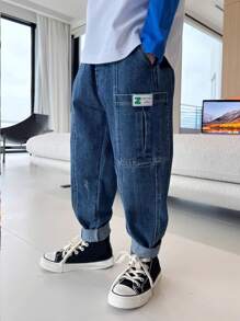 2024 New Spring/Autumn Style For Tween Boy, Denim Pants With Diagonal Pockets, Worker Style