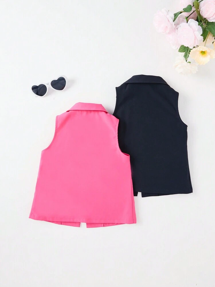 Baby Girl Casual Solid Color Suit Collar Vest Coat And Outerwear Set