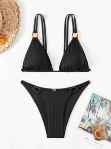 SHEIN Swim Conjunto de bikini de unicolor para dama, festival de música, verano, playa