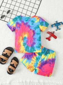 2 件/套男嬰紮染時尚彩色 T 恤和短褲套裝 - 彩色 - 查看 2