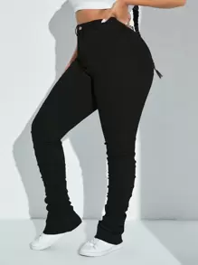 SHEIN SXY Kích thước lớn Của phụ nữ Co giãn Gầy Với Gấp lại Hem - màu đen - Xem 1