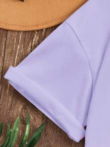 Cô gái Tween Giải trí Đơn giản Ngắn tay Áo thun Hoàn hảo Cho mùa hè - Màu tím - Xem 3