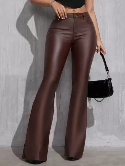 SHEIN Tall Women's Fashionable Casual Solid Color Slim Fit Flared Pants Fall Cloth For Women