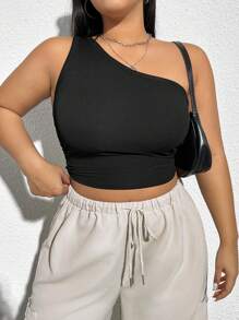 SHEIN EZwear Plus Size Knitted One Shoulder Women's Top For Dating