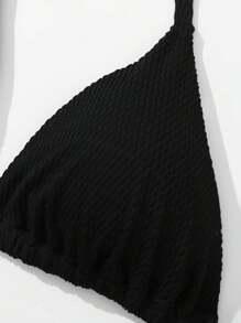 Swim Vcay Summer Beach Plus Size Women's Texture Halter Neck Bikini Set 3 Pieces Set Music Festival - Black - View 4