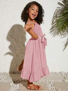 SHEIN Lässiges einfarbiges Kleid für kleine Mädchen mit Rüschensaum