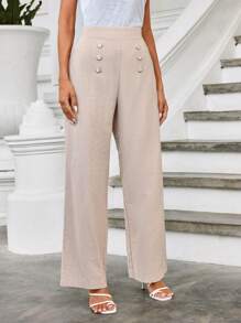 SHEIN Clasi Pantalones Decorados Con Botones Para Mujer