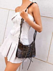 SHEIN ICON Y2K Cái túi , Phong cách đường phố , Đúng mốt Nâu Phong cách Dây đeo Túi đeo chéo Với Coa dây Chi tiết - Cà phê nâu - Xem 7
