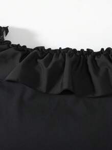 Ruffle Rim Off Shoulder Bodysuit - Black - View 5