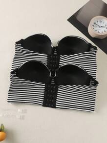 Women's Striped Bandeau Bra With Underwire ,2 Pcs - Black and White - View 2