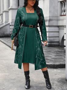 SHEIN Clasi Vestido 2 En 1 Estampado Con Patrón De Flores Para Mujeres De Talla Grande - Verde - Ver 6