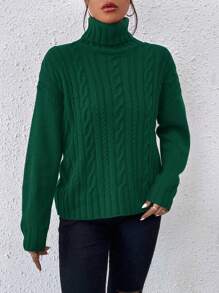 SHEIN Essnce Suéter Para Mujer Con Cuello Alto Y Color Sólido, Básico Y Sencillo - Verde - Ver 5
