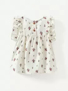 Cozy Pixies Baby Girls' Ditsy Floral Print Round Neck Top With Ruffle Trim - Apricot - View 2
