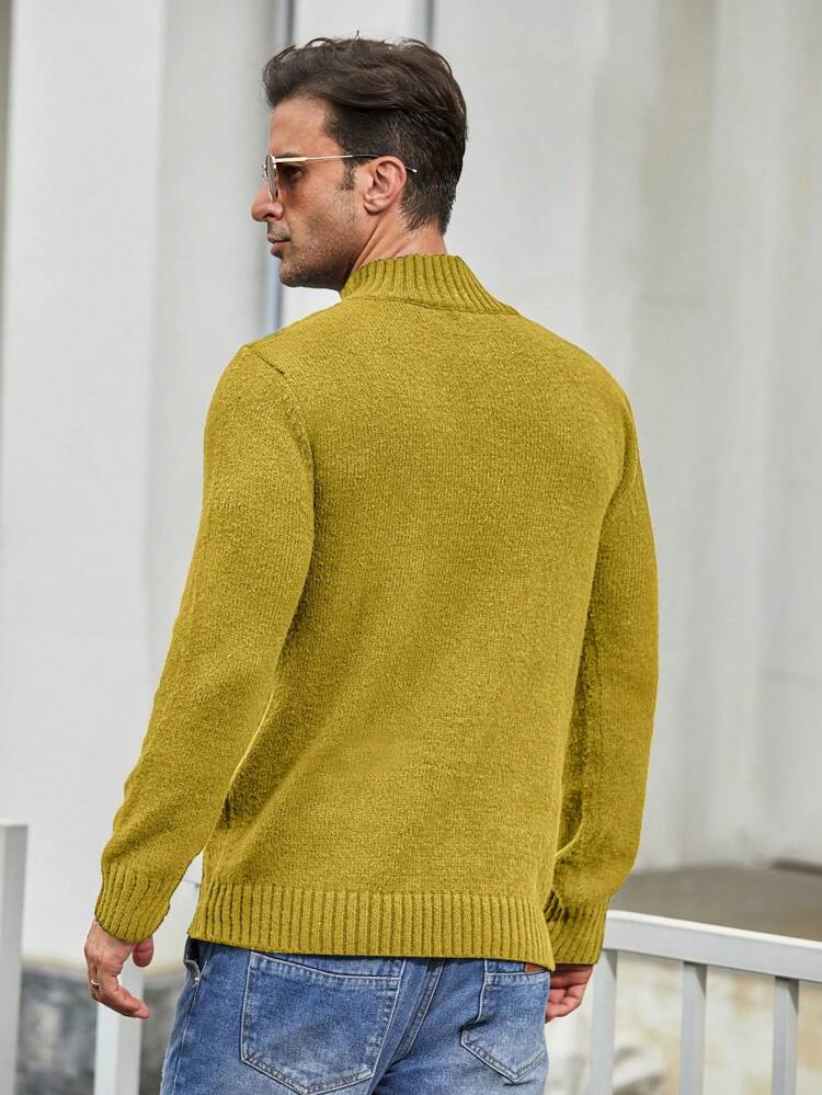 Men's Plus Size Cable Knitted Sweater With Buttoned Half-Placket