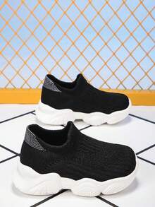 男童透气休闲步行轻便运动鞋（配袜子），秋冬款 - 黑色 - 查看 5