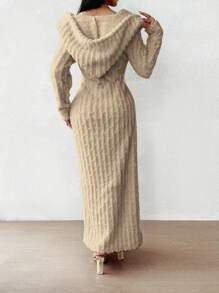 SHEIN Privé Cowl Neck Long Sleeve Hooded Dress - Brown - View 2