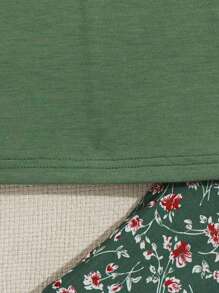 SHEIN 2 pezzi Set di Maglietta a maniche corte con stampa floreale e lettera e leggings adatto per uso quotidiano, feste e vacanze, Outfit verde estate per ragazzo giovane, Outfit verde per ragazze giovani