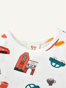 Cozy Pixies Baby Boy Snug-Fit Pajamas With Car Pattern Rounded Neck Short Sleeve Top And Short Set - Orange - View 6