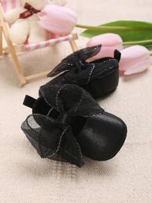 适合0-1岁婴幼儿女童的软底公主鞋，春秋款 - 黑色 - 查看 1