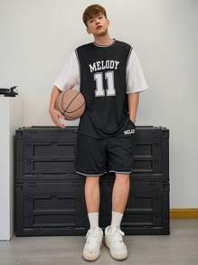 DAZY Nam Giải trí Quần áo thể thao Bộ Với Lá thư In ấn Cho mùa hè - Đen và trắng - Xem 4