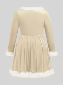 Flirla Kích thước lớn Giáng sinh Sang trọng Vá lại Đầm - Màu be - Xem 2