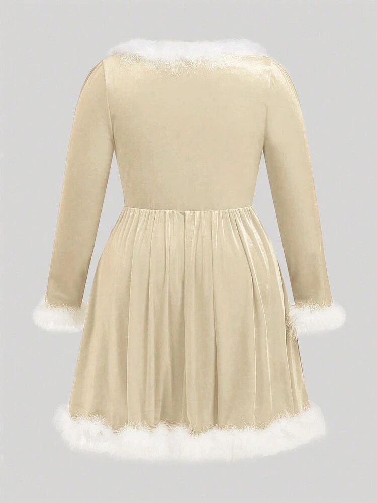 Plus Size Christmas Plush Patchwork Dress