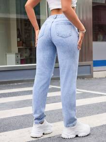 SHEIN ICON Denim mùa giặt Đau khổ Denim Quần jean Tapered - Rửa nhẹ - Xem 2