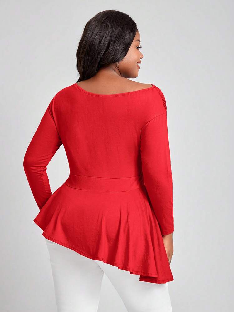 Plus Size Women's Asymmetrical Hem Long Sleeve T-Shirt