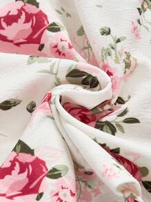 SHEIN MOD Women'S Floral Print Puff Sleeve Vintage Top With Waist Tie - Multicolor - View 4