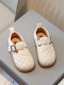 Children's Fashionable Beige Hook And Loop Closure Slip-On Flat Shoes - Beige - View 3