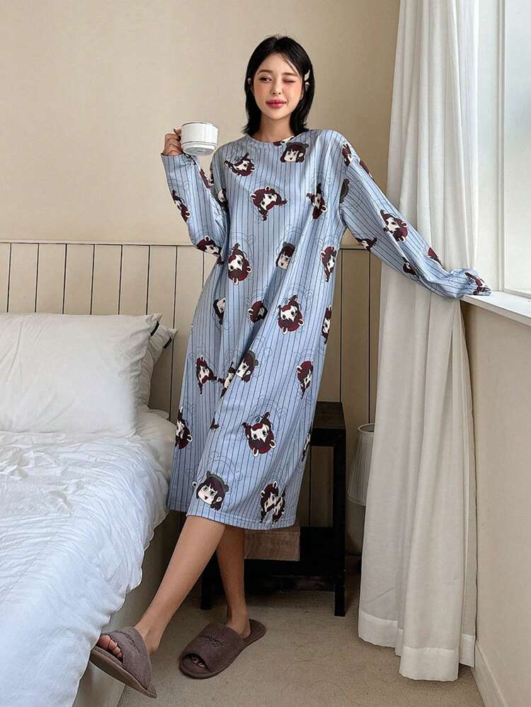 Women's Cute Cartoon Doll Round Neck Sleep DressDAZY