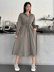 DAZY Women'S Solid Color Drawstring Waist Dress - Green - View 7