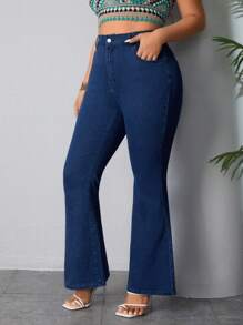 SHEIN EZwear Kích thước lớn Của phụ nữ Quần jean loe - Rửa tối - Xem 4