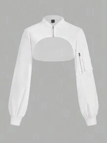 SHEIN EZwear Chaqueta corta de unicolor para mujer en otoño/invierno - Blanco - Ver 1