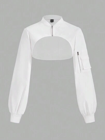 SHEIN EZwear Women's Solid Color Cropped Jacket In Fall/Winter