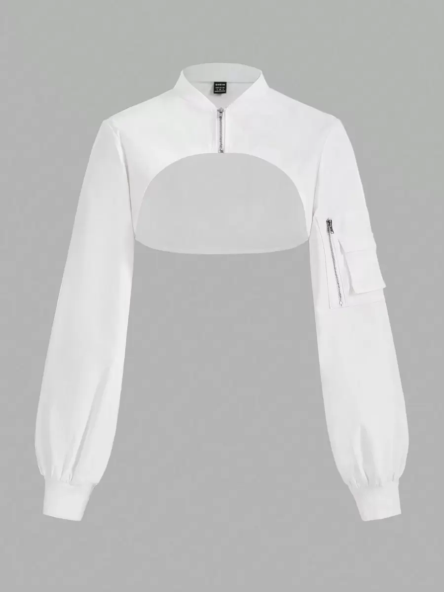 SHEIN EZwear Chaqueta corta de unicolor para mujer en otoño/invierno - Blanco - Ver 1