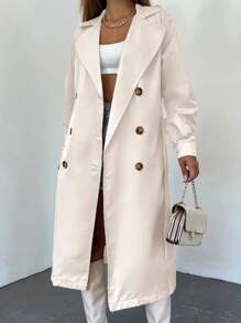 Cổ áo Đôi ngực Thắt lưng Áo khoác Trench - Màu be - Xem 5