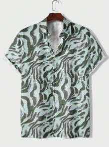 Nam In toàn bộ Ngắn tay Áo sơ mi - màu xanh lá - Xem 1