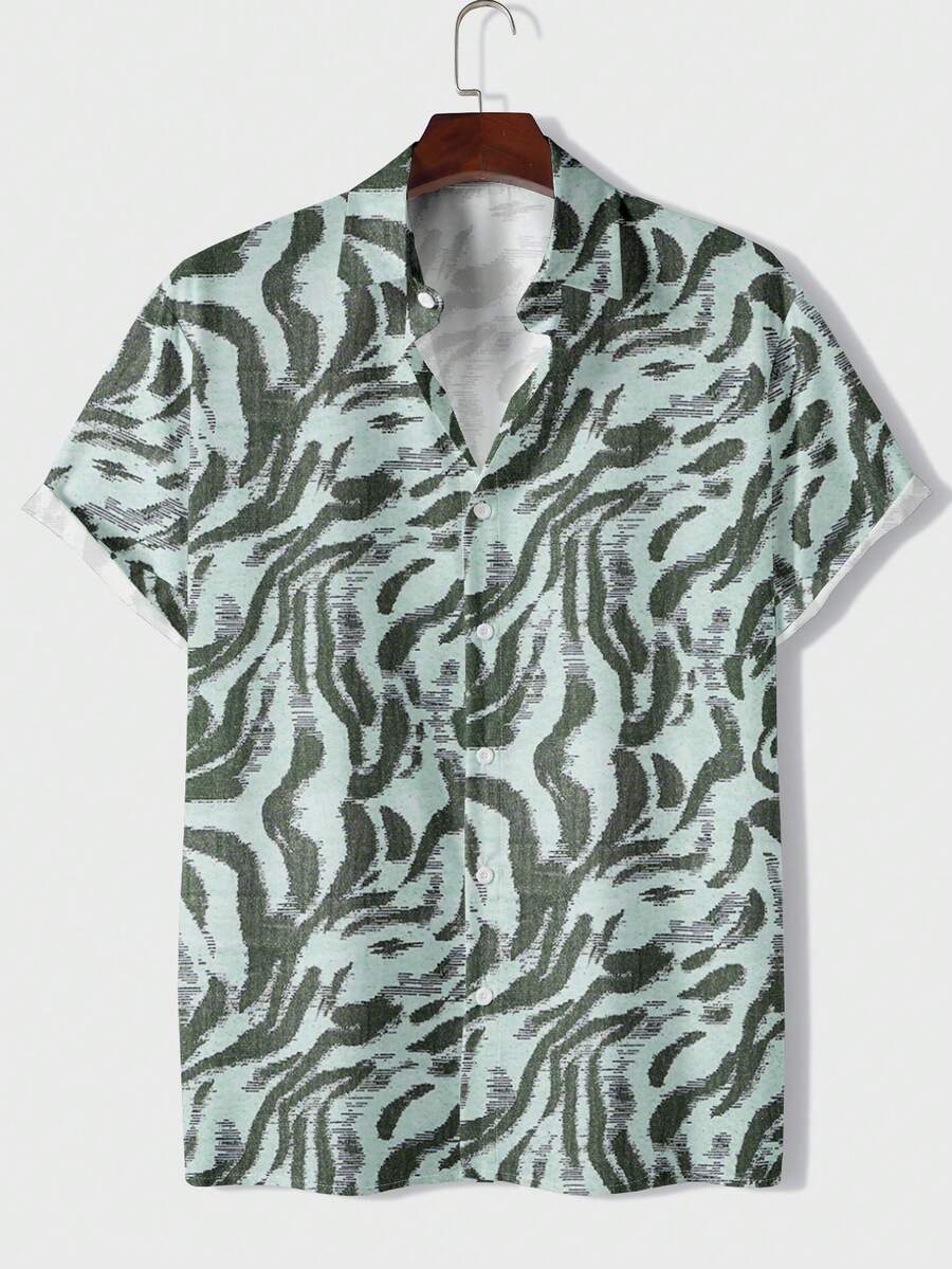 Nam In toàn bộ Ngắn tay Áo sơ mi - màu xanh lá - Xem 1