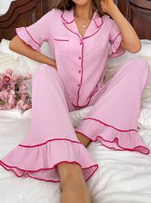 Women's Color Blocked Short Sleeve Pajama Set Holidayseason