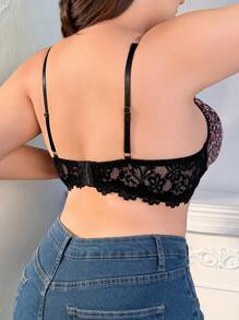 大尺碼女士花邊拼接胸衣 - 彩色 - 查看 2