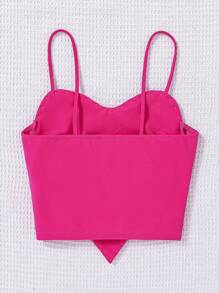 SHEIN Teen Girls' Pearl Beaded Spaghetti Strap Tank Top - Hot Pink - View 2