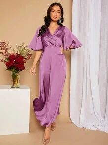 SHEIN Belle Solid Color Backless Strap Bridesmaid Dress Formal Ball Gown For Women