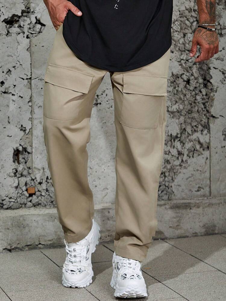 Men'S Plus Size Flip-Pocket Solid Color Straight-Fit Pants